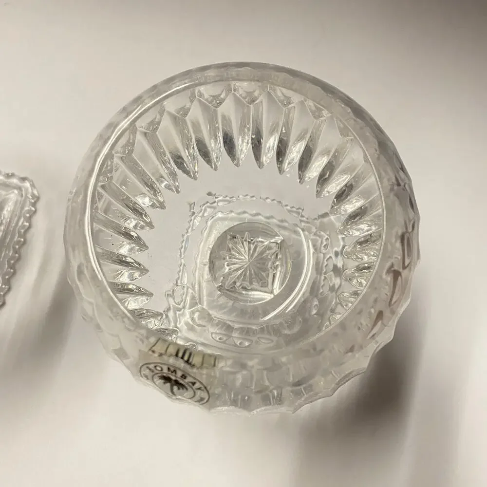 New Bombay 24% Lead Crystal Poland 2 Ribbed Glass Pedestal Centerpiece Candle